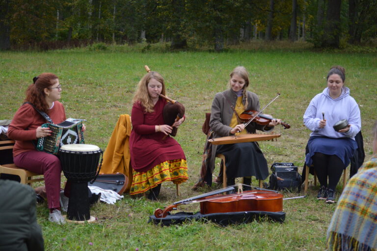 Women playing in a field